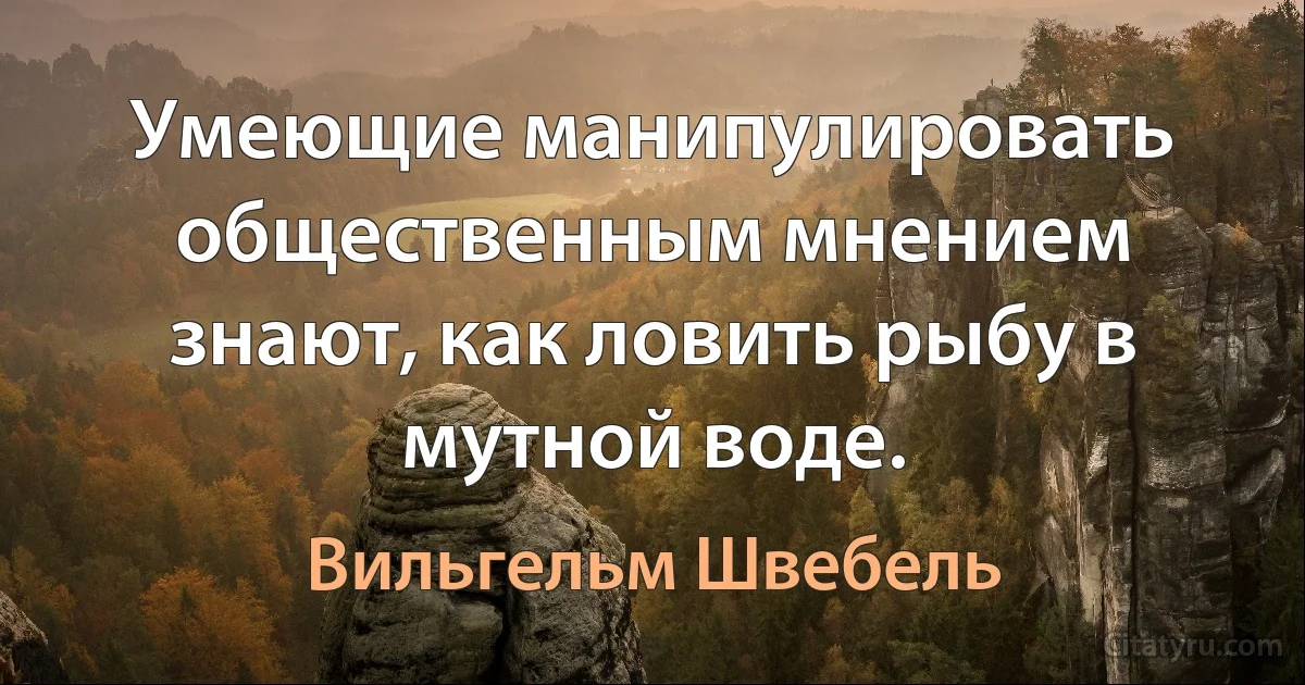 Умеющие манипулировать общественным мнением знают, как ловить рыбу в мутной воде. (Вильгельм Швебель)