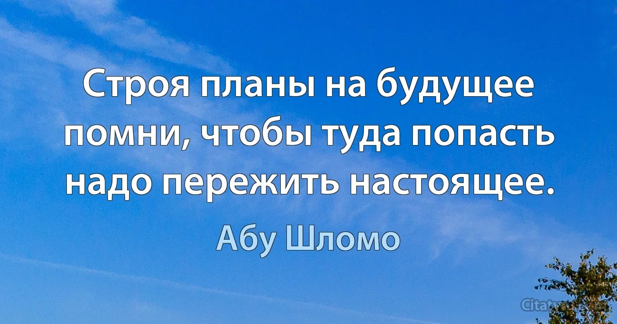 Строя планы на будущее помни, чтобы туда попасть надо пережить настоящее. (Абу Шломо)