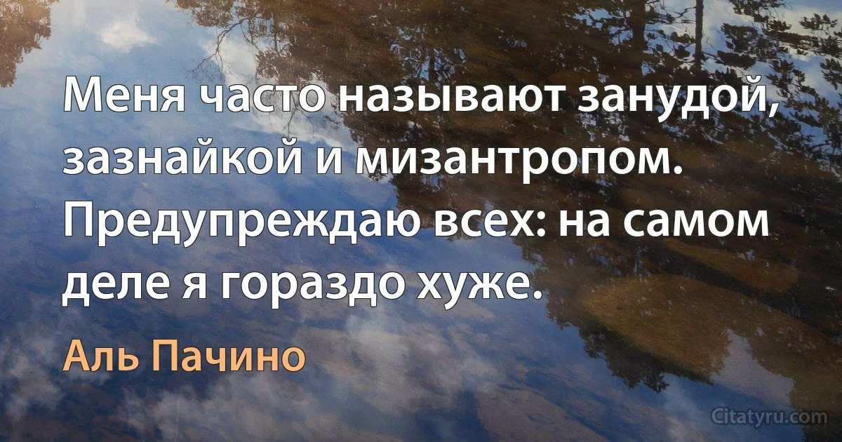 Меня часто называют занудой, зазнайкой и мизантропом. Предупреждаю всех: на самом деле я гораздо хуже. (Аль Пачино)