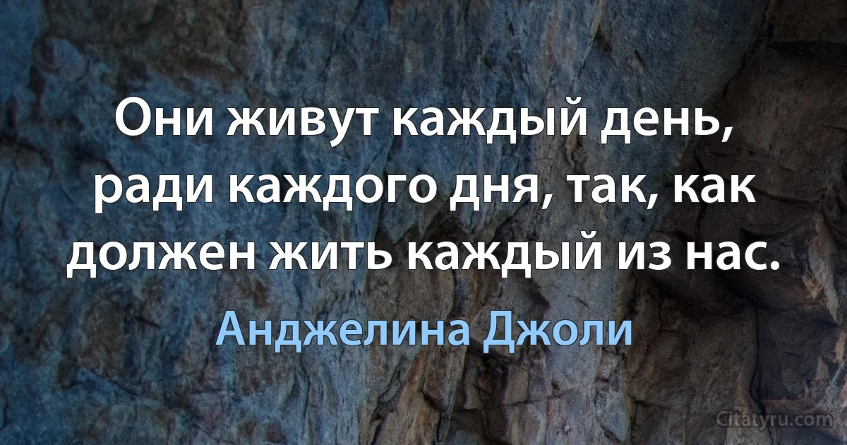 Они живут каждый день, ради каждого дня, так, как должен жить каждый из нас. (Анджелина Джоли)