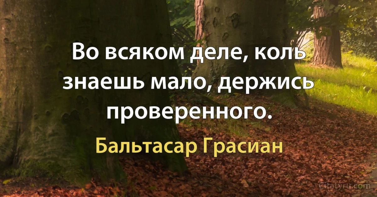 Во всяком деле, коль знаешь мало, держись проверенного. (Бальтасар Грасиан)