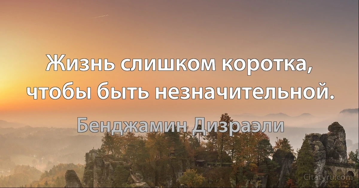 Жизнь слишком коротка, чтобы быть незначительной. (Бенджамин Дизраэли)