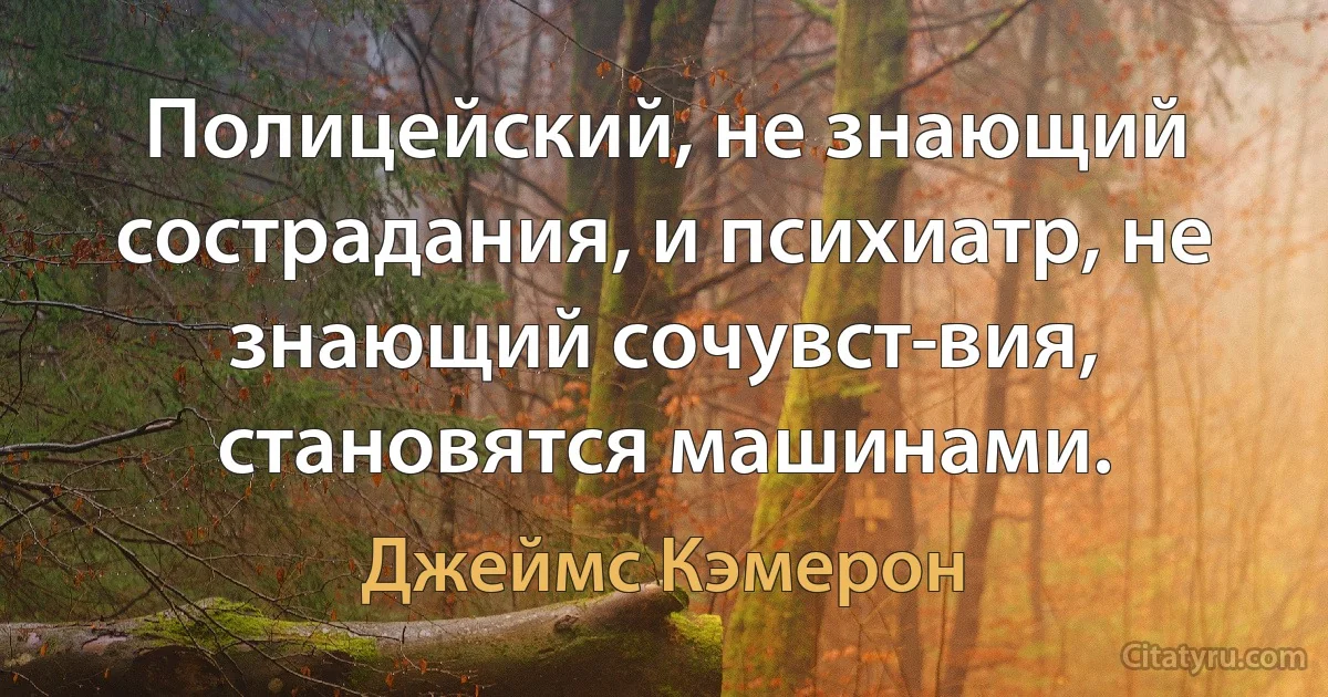 Полицейский, не знающий сострадания, и психиатр, не знающий сочувст­вия, становятся машинами. (Джеймс Кэмерон)