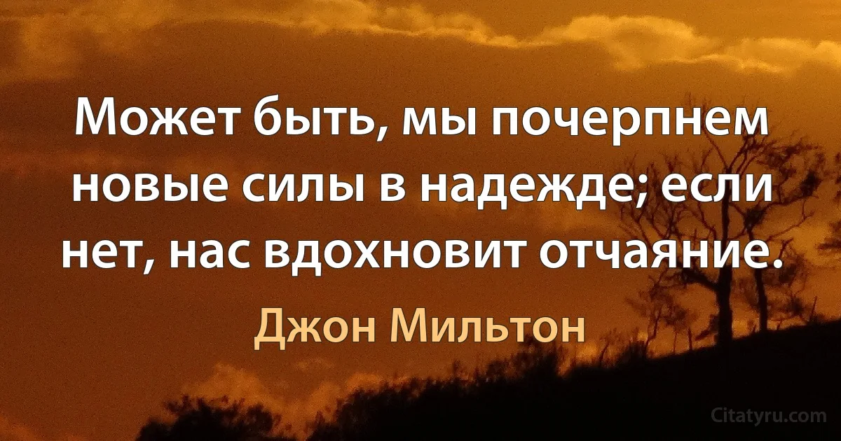 Может быть, мы почерпнем новые силы в надежде; если нет, нас вдохновит отчаяние. (Джон Мильтон)