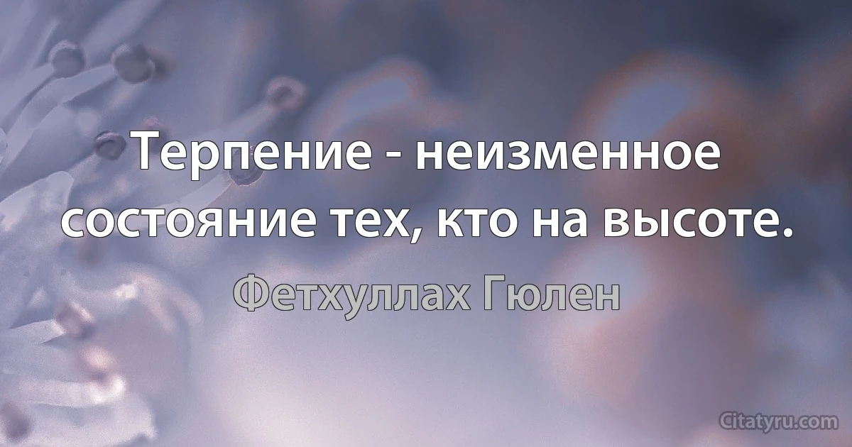 Терпение - неизменное состояние тех, кто на высоте. (Фетхуллах Гюлен)