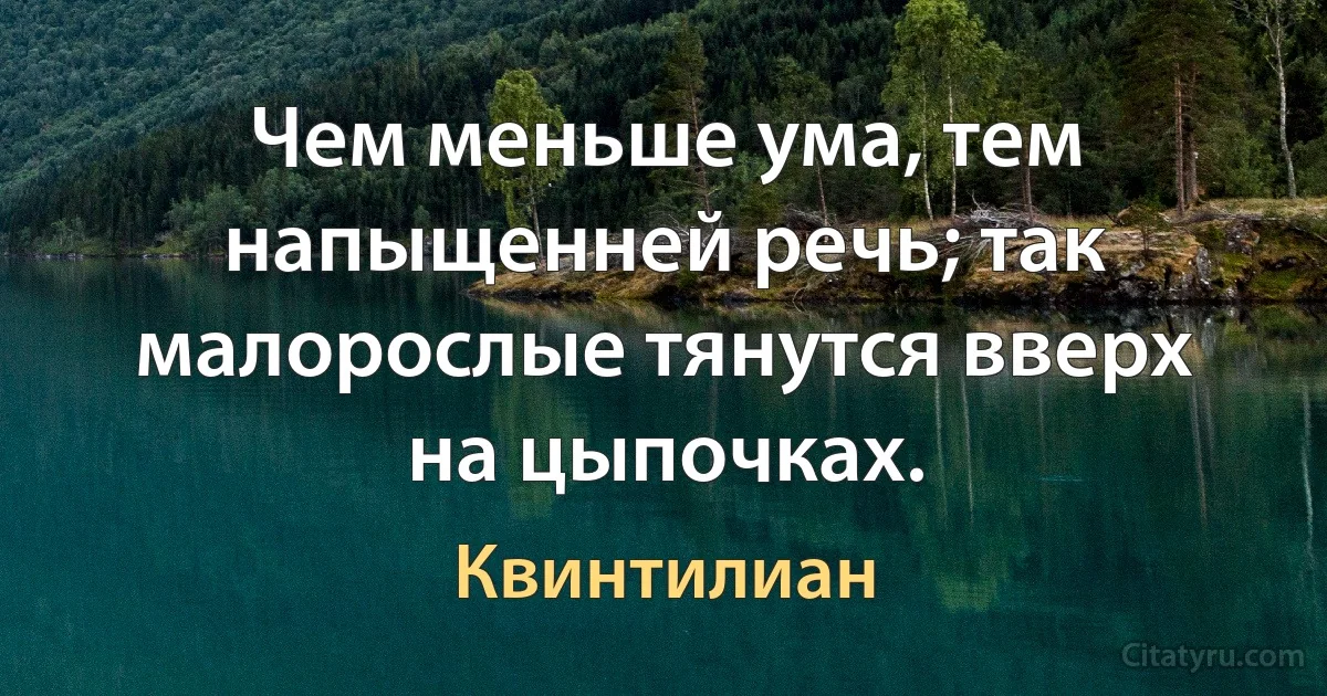 Чем меньше ума, тем напыщенней речь; так малорослые тянутся вверх на цыпочках. (Квинтилиан)