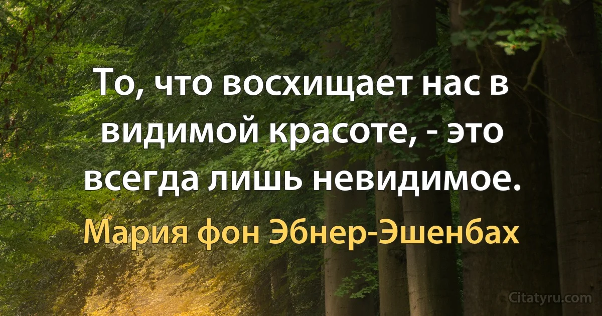 То, что восхищает нас в видимой красоте, - это всегда лишь невидимое. (Мария фон Эбнер-Эшенбах)