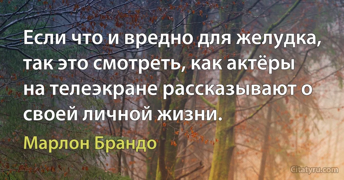 Если что и вредно для желудка, так это смотреть, как актёры на телеэкране рассказывают о своей личной жизни. (Марлон Брандо)