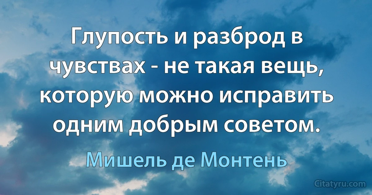 Глупость и разброд в чувствах - не такая вещь, которую можно исправить одним добрым советом. (Мишель де Монтень)