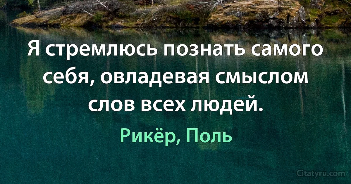 Я стремлюсь познать самого себя, овладевая смыслом слов всех людей. (Рикёр, Поль)