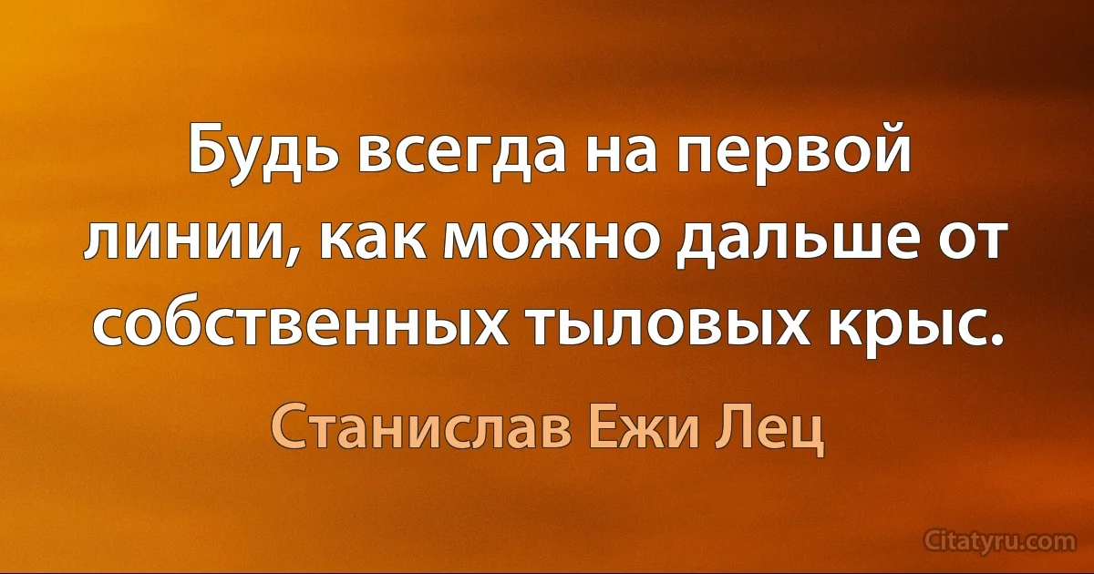 Будь всегда на первой линии, как можно дальше от собственных тыловых крыс. (Станислав Ежи Лец)