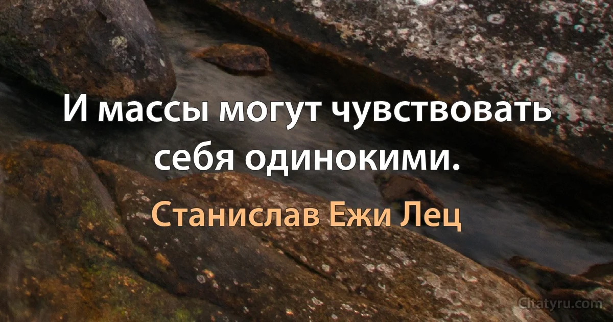 И массы могут чувствовать себя одинокими. (Станислав Ежи Лец)