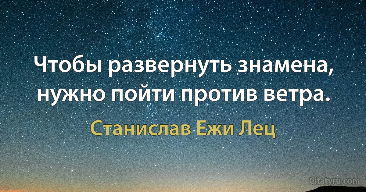 Чтобы развернуть знамена, нужно пойти против ветра. (Станислав Ежи Лец)