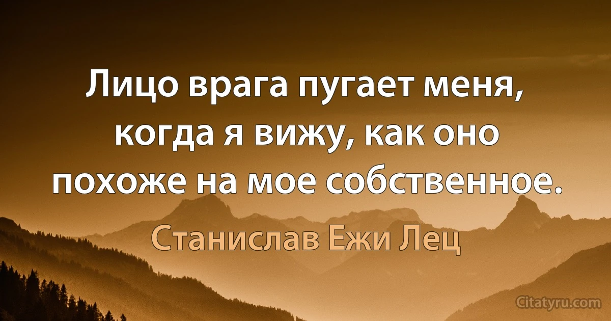 Лицо врага пугает меня, когда я вижу, как оно похоже на мое собственное. (Станислав Ежи Лец)