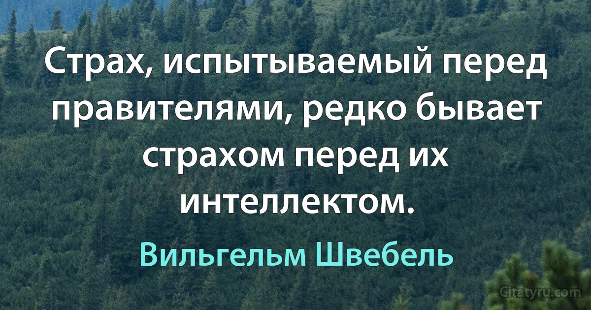 Страх, испытываемый перед правителями, редко бывает страхом перед их интеллектом. (Вильгельм Швебель)