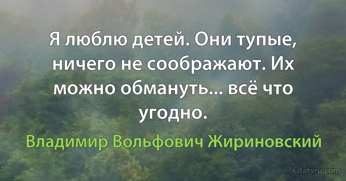 Я люблю детей. Они тупые, ничего не соображают. Их можно обмануть... всё что угодно. (Владимир Вольфович Жириновский)