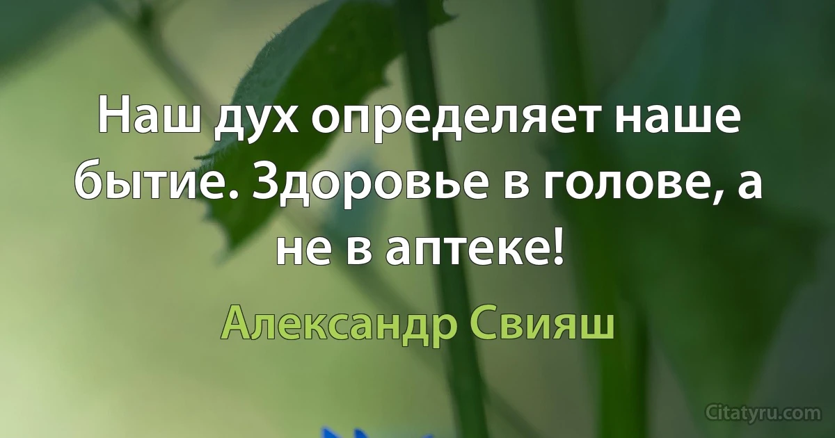 Наш дух определяет наше бытие. Здоровье в голове, а не в аптеке! (Александр Свияш)