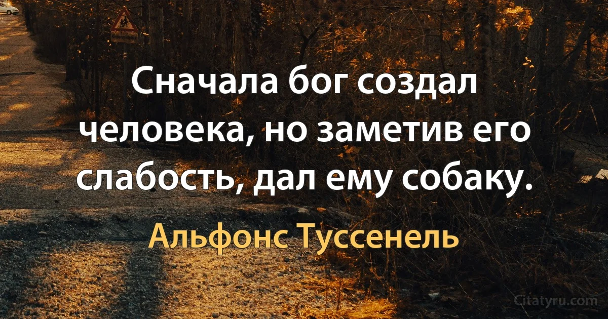 Сначала бог создал человека, но заметив его слабость, дал ему собаку. (Альфонс Туссенель)