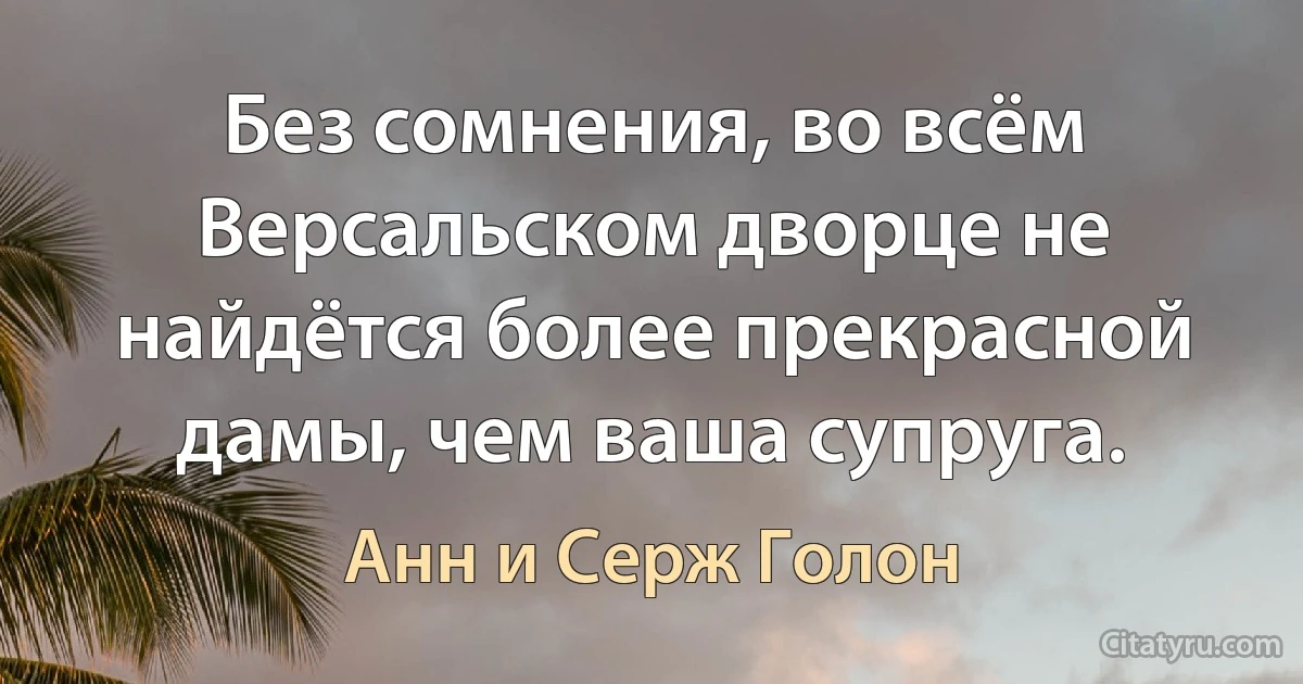 Без сомнения, во всём Версальском дворце не найдётся более прекрасной дамы, чем ваша супруга. (Анн и Серж Голон)