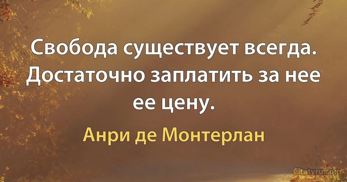 Свобода существует всегда. Достаточно заплатить за нее ее цену. (Анри де Монтерлан)