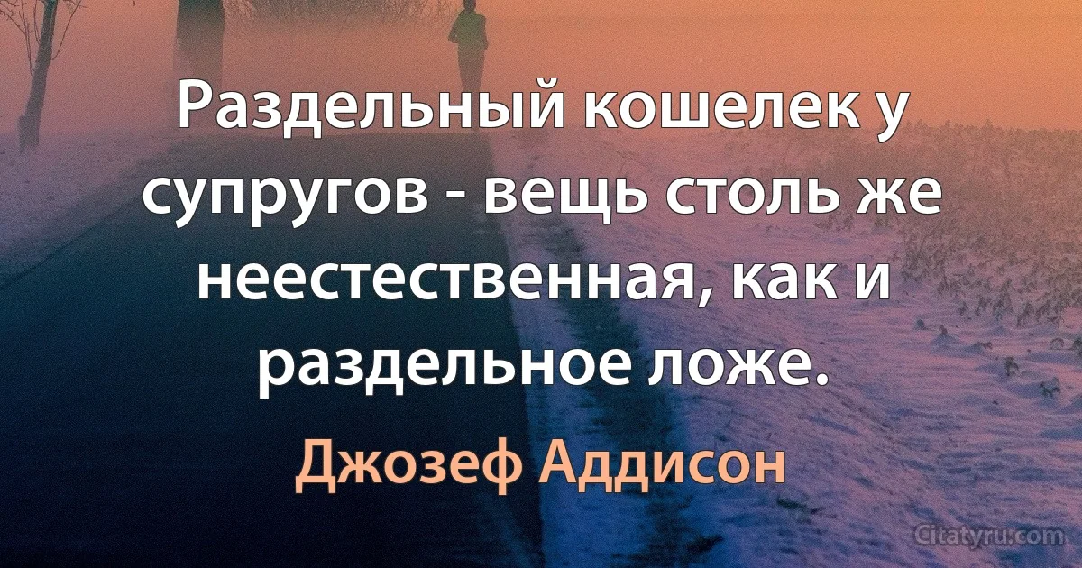 Раздельный кошелек у супругов - вещь столь же неестественная, как и раздельное ложе. (Джозеф Аддисон)