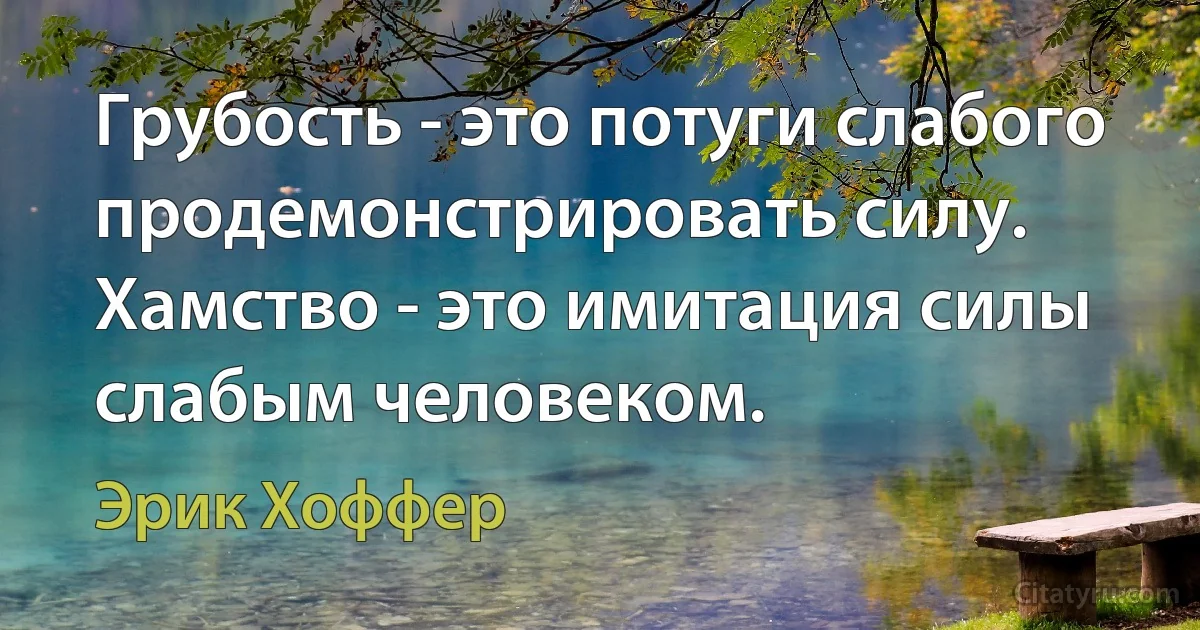 Грубость - это потуги слабого продемонстрировать силу. Хамство - это имитация силы слабым человеком. (Эрик Хоффер)