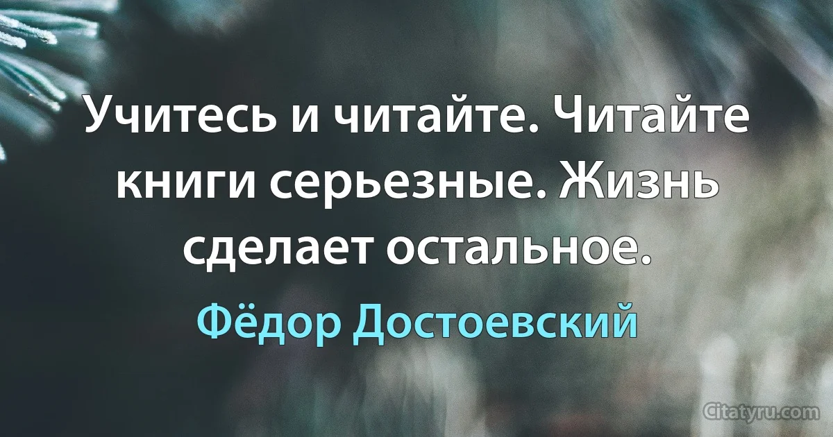 Учитесь и читайте. Читайте книги серьезные. Жизнь сделает остальное. (Фёдор Достоевский)