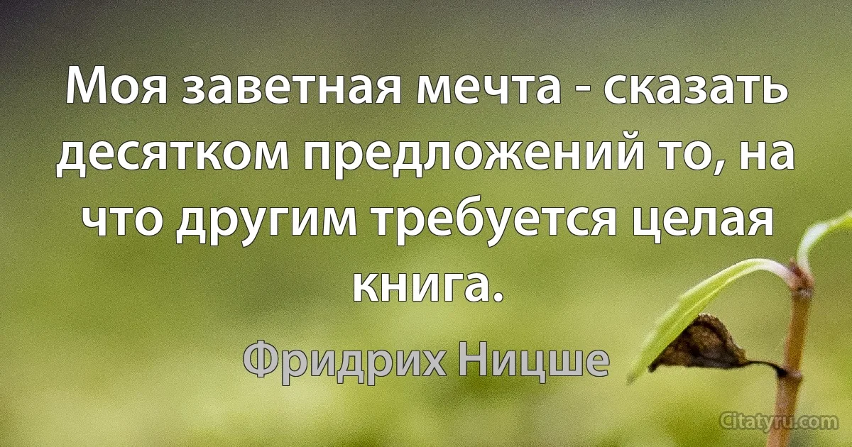 Моя заветная мечта - сказать десятком предложений то, на что другим требуется целая книга. (Фридрих Ницше)