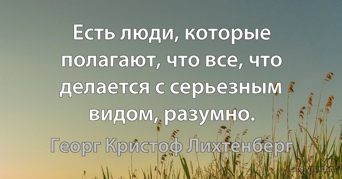 Есть люди, которые полагают, что все, что делается с серьезным видом, разумно. (Георг Кристоф Лихтенберг)