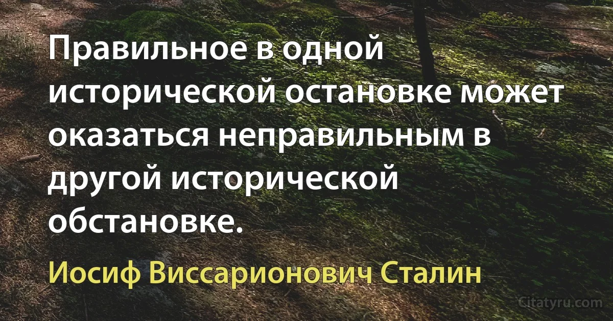 Правильное в одной исторической остановке может оказаться неправильным в другой исторической обстановке. (Иосиф Виссарионович Сталин)