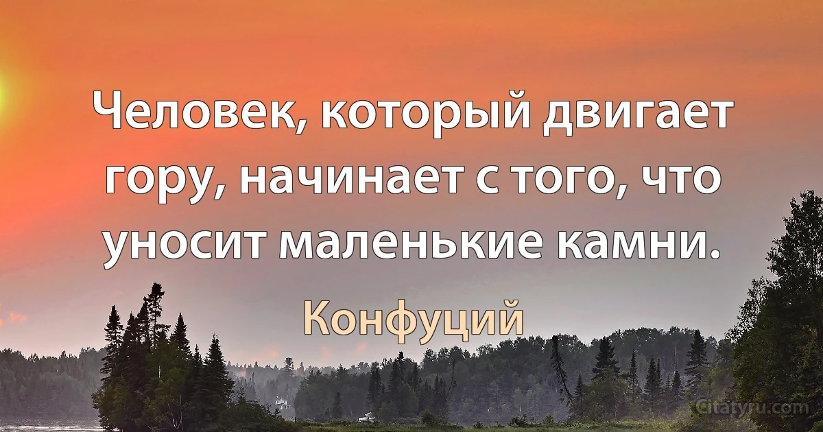 Человек, который двигает гору, начинает с того, что уносит маленькие камни. (Конфуций)