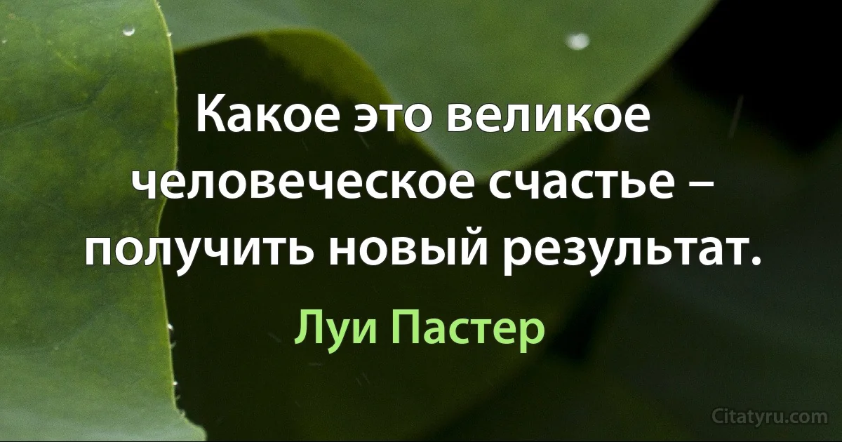 Какое это великое человеческое счастье – получить новый результат. (Луи Пастер)