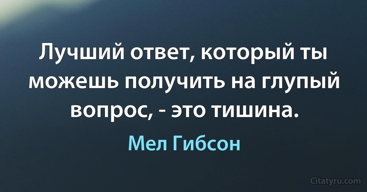 Лучший ответ, который ты можешь получить на глупый вопрос, - это тишина. (Мел Гибсон)