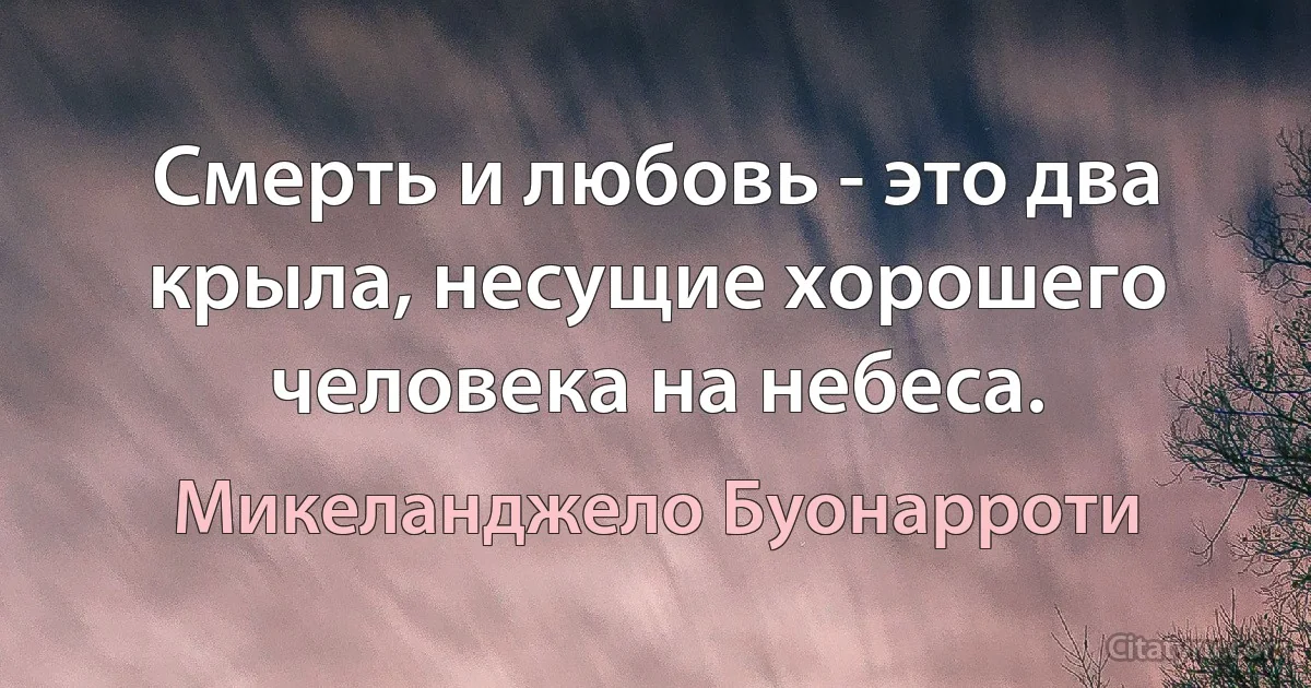 Смерть и любовь - это два крыла, несущие хорошего человека на небеса. (Микеланджело Буонарроти)