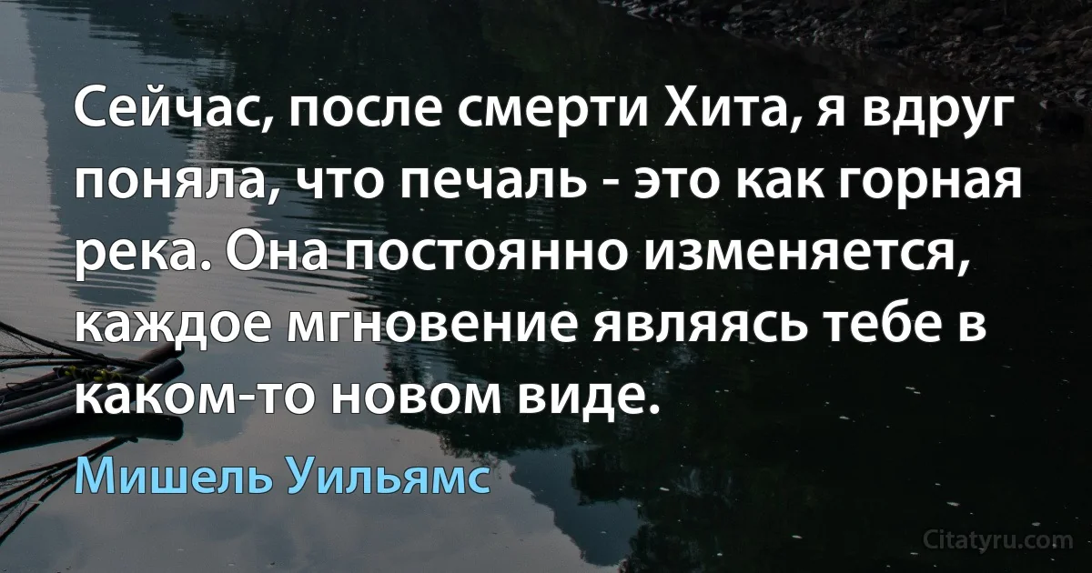 Сейчас, после смерти Хита, я вдруг поняла, что печаль - это как горная река. Она постоянно изменяется, каждое мгновение являясь тебе в каком-то новом виде. (Мишель Уильямс)