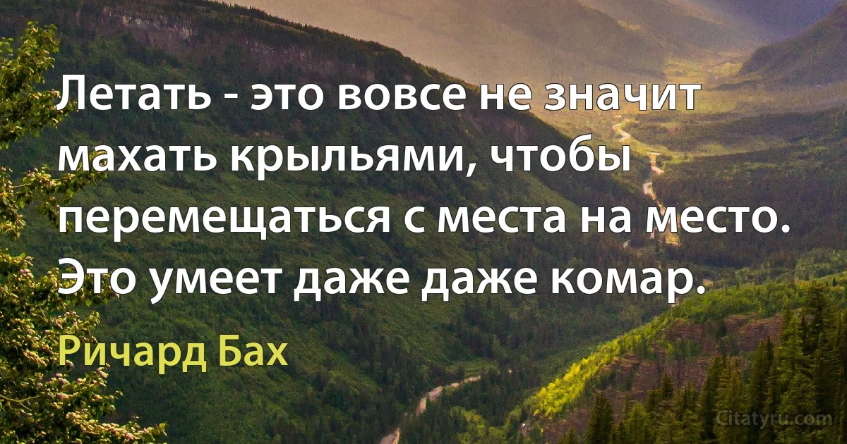 Летать - это вовсе не значит махать крыльями, чтобы перемещаться с места на место. Это умеет даже даже комар. (Ричард Бах)