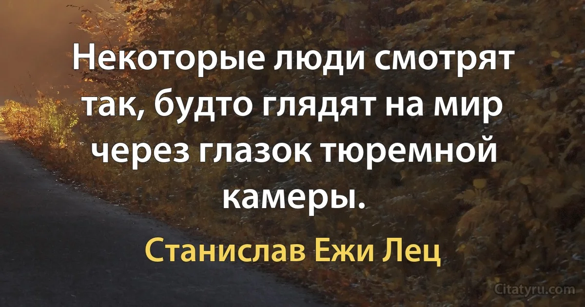 Некоторые люди смотрят так, будто глядят на мир через глазок тюремной камеры. (Станислав Ежи Лец)