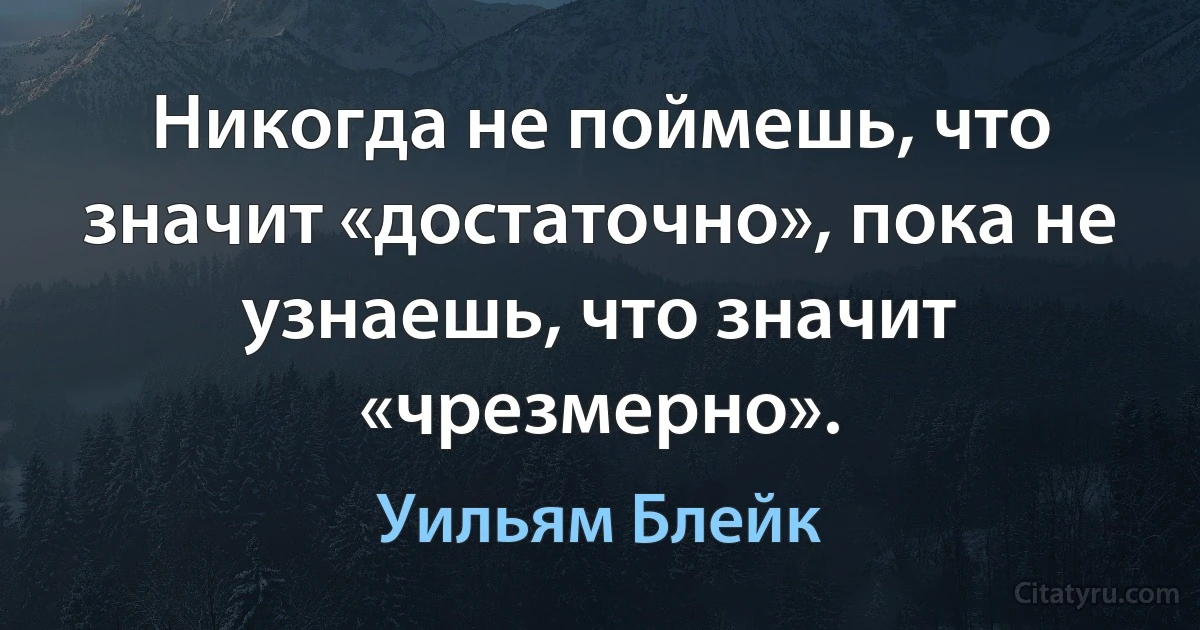 Никогда не поймешь, что значит «достаточно», пока не узнаешь, что значит «чрезмерно». (Уильям Блейк)