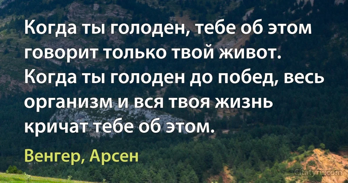 Когда ты голоден, тебе об этом говорит только твой живот. Когда ты голоден до побед, весь организм и вся твоя жизнь кричат тебе об этом. (Венгер, Арсен)