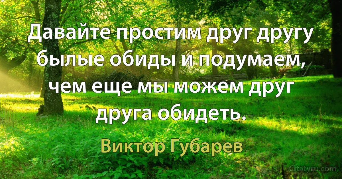 Давайте простим друг другу былые обиды и подумаем, чем еще мы можем друг друга обидеть. (Виктор Губарев)