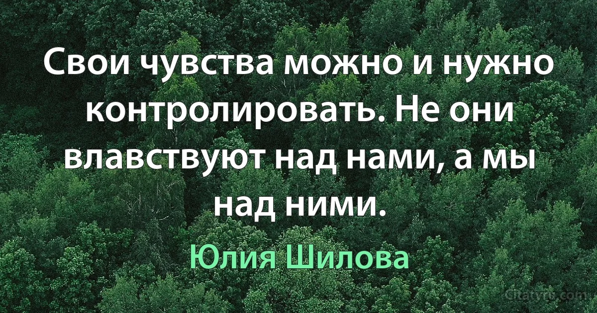 Свои чувства можно и нужно контролировать. Не они влавствуют над нами, а мы над ними. (Юлия Шилова)