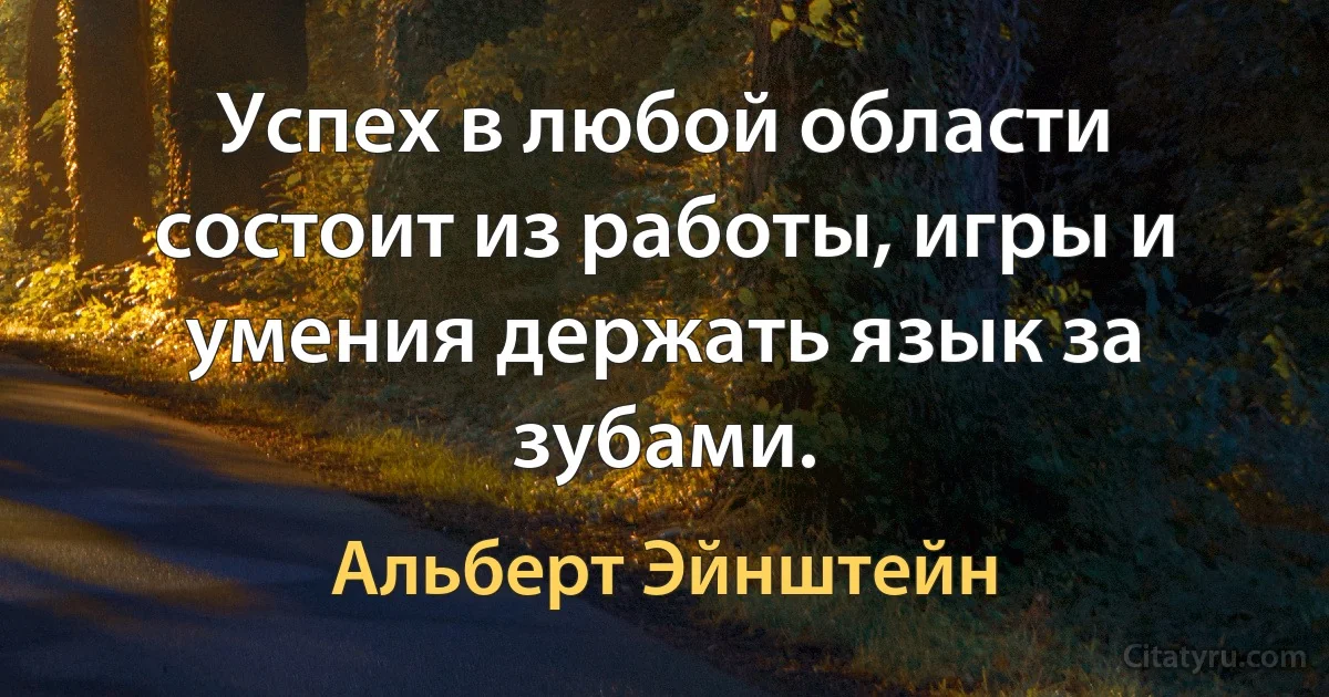 Успех в любой области состоит из работы, игры и умения держать язык за зубами. (Альберт Эйнштейн)