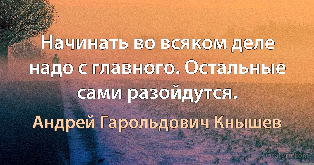 Начинать во всяком деле надо с главного. Остальные сами разойдутся. (Андрей Гарольдович Кнышев)