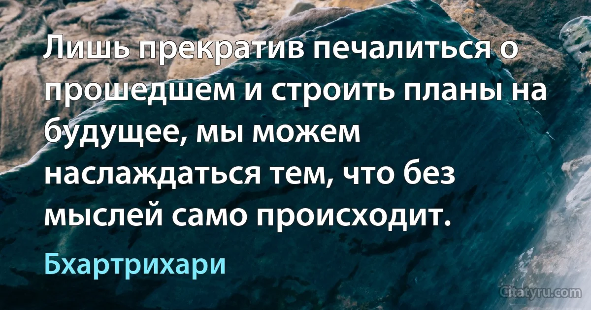 Лишь прекратив печалиться о прошедшем и строить планы на будущее, мы можем наслаждаться тем, что без мыслей само происходит. (Бхартрихари)