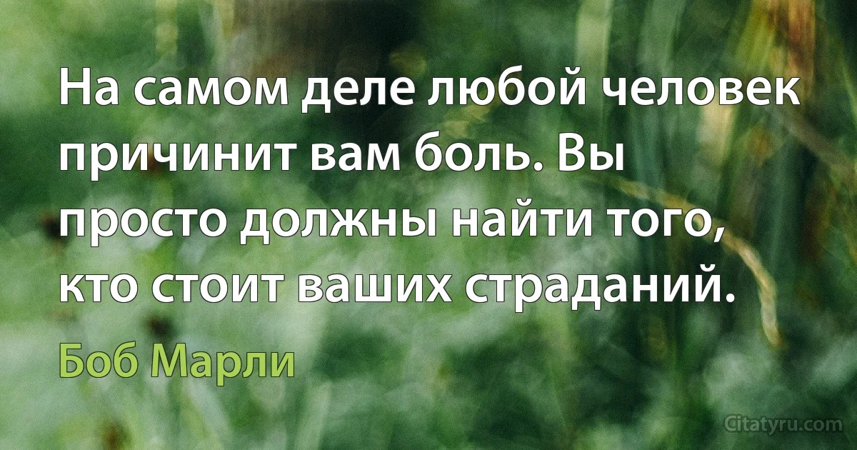 На самом деле любой человек причинит вам боль. Вы просто должны найти того, кто стоит ваших страданий. (Боб Марли)