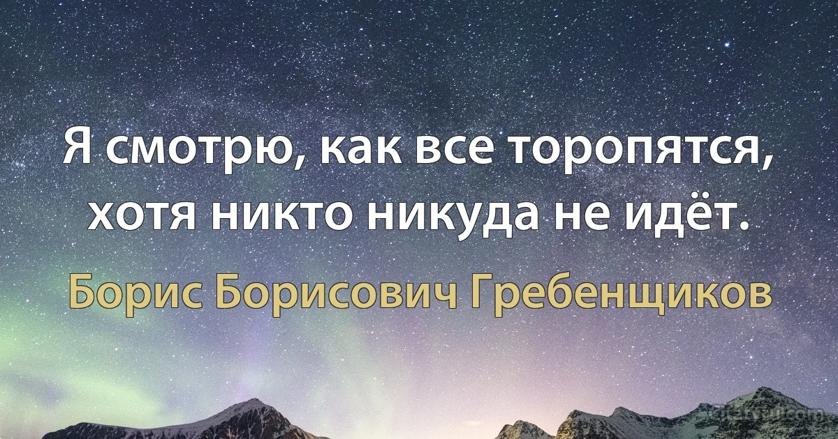 Я смотрю, как все торопятся, хотя никто никуда не идёт. (Борис Борисович Гребенщиков)