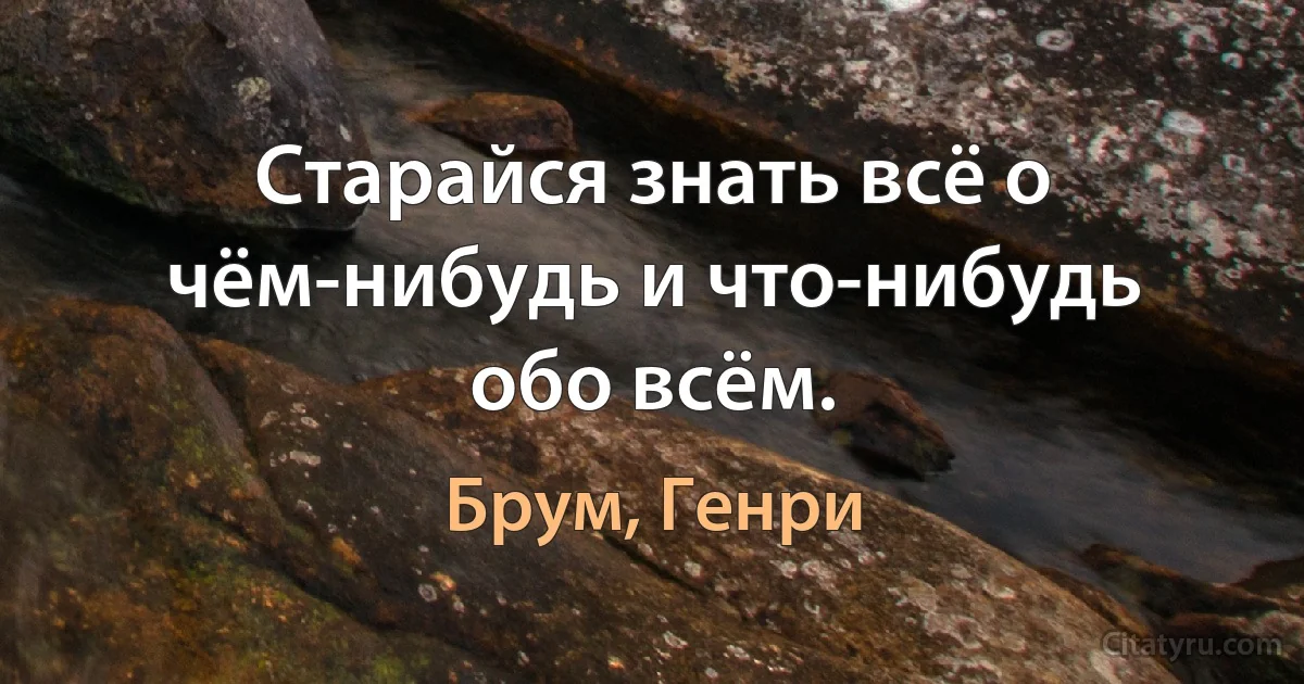 Старайся знать всё о чём-нибудь и что-нибудь обо всём. (Брум, Генри)