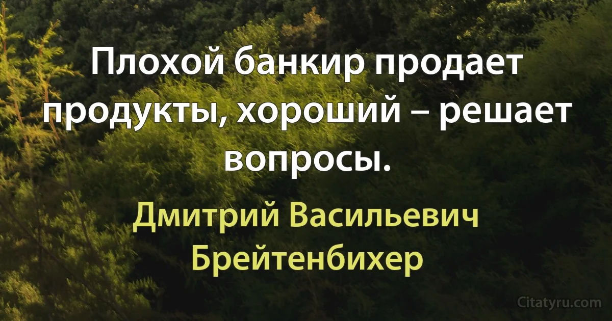 Плохой банкир продает продукты, хороший – решает вопросы. (Дмитрий Васильевич Брейтенбихер)