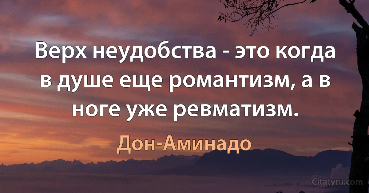 Верх неудобства - это когда в душе еще романтизм, а в ноге уже ревматизм. (Дон-Аминадо)