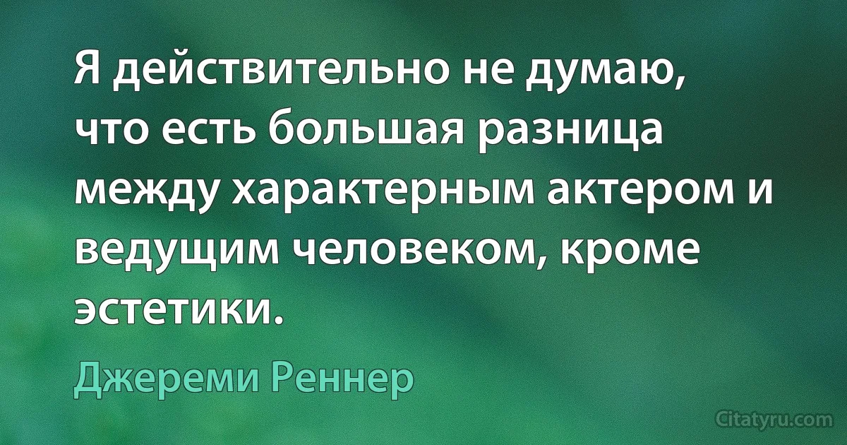 Я действительно не думаю, что есть большая разница между характерным актером и ведущим человеком, кроме эстетики. (Джереми Реннер)